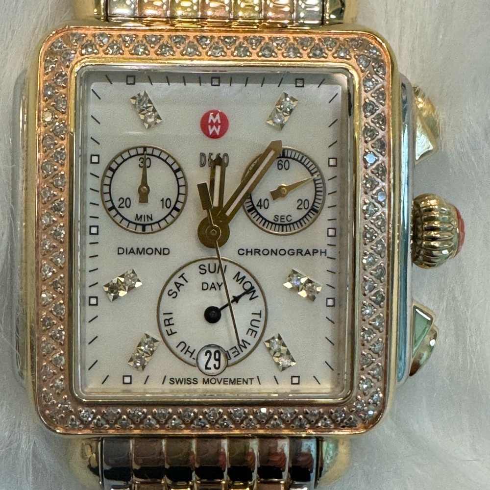 Women's Tri-tone Deco Diamond Chronograph Watch “Rare” “Discontinued “